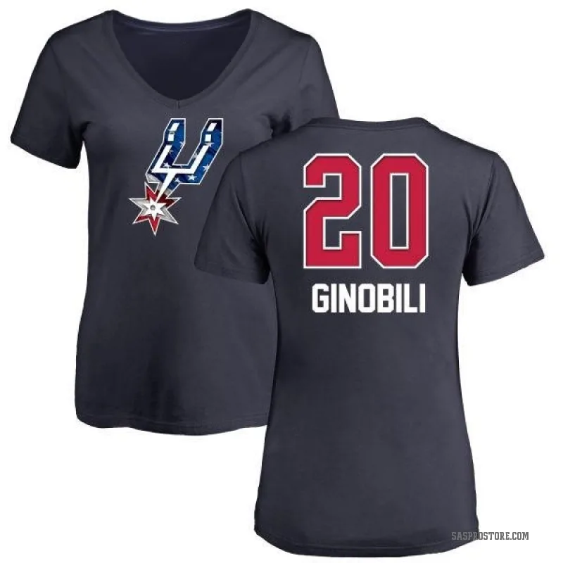 Manu Ginobili Women's Navy San Antonio Spurs Name and Number Banner Wave V-Neck T-Shirt